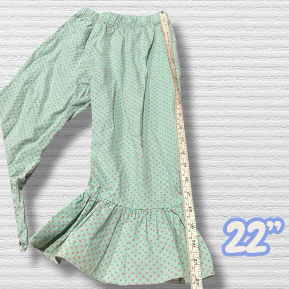 Girls Aqua Polka Dot Ruffle Hem Pants Size 4 Cotton Boutique Style - Picture 4 of 4
